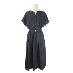 グリーンレーベルリラクシング ユナイテッドアローズ green label relaxing ブラウジングワンピース 紺 ネイビー Vネック 半袖 ベルト付き /CK12 ■GY08