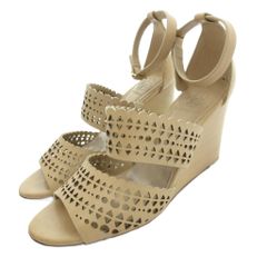 トリーバーチ TORY BURCH アンクルストラップ ウェッジソールサンダル スカラップカット ウェッジヒール 5M ベージュ OB ■ECF008