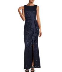 エリザジェイ レディース トップス ワンピース フロントスリット フリル スパンコール ノースリーブ レース Eliza J Sequin Lace Boat Neck Sleeveless Ruff