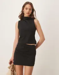 エイソス レディース トップス ベスト アシンメトリー ASOS DESIGN asymmetric neckline top part of a set Black ブラック