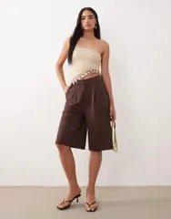 エイソス レディース ボトムス ハーフパンツ・ショーツ ショートパンツ リネン ASOS DESIGN linen look tailored bermuda shorts Brown ブラウン