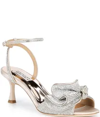 バッジェリーミシュカ レディース シューズ サンダル フリル Badgley Mischka Remi Crystal Embellished Ruffle Bow Dressandals Nude