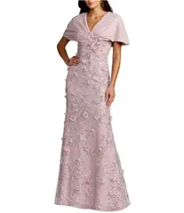 マックダガル レディース トップス ワンピース シフォン スカート Mac Duggal Chiffon Faux Wrap Dress Beaded Skirt Column Gown Rose