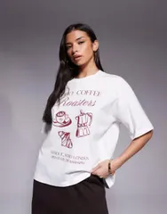 ザ・フロリック レディース トップス Tシャツ コットン グラフィック The Frolic exclusive cotton dropped shoulder coffee graphic fron