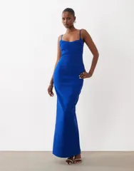 ベスパー レディース トップス ワンピース ギャザー マキシ Vesper bengaline ruched strappy cami maxi dress in cobalt コバルト