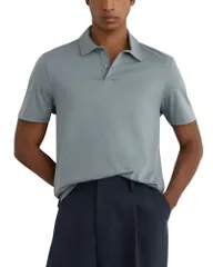 レイス メンズ トップス ポロシャツ スリムフィット コットン REISS Earl Slim Fit Airwater Cotton Polo Shirt Steel Blue ブルー