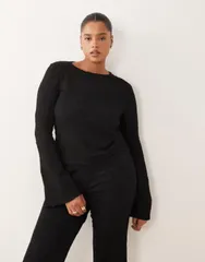 エイソス レディース トップス Tシャツ ASOS Curve ASOS DESIGN Curve textu red fla red long sleeves top part of a set B