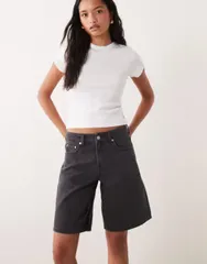 コットンオン レディース ボトムス ハーフパンツ・ショーツ デニム Cotton 91 baggy denim jorts in leo BLACK ブラック