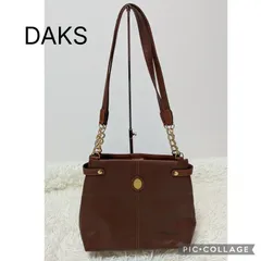 〈224〉【美品・高級感】DAKS ダックス レザー ショルダーバッグ ブラウン チェーン ロゴ