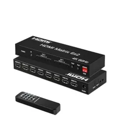 HDMI 2.0 マトリックス スイッチ 6入力2出力 4K@60Hz 手動切替 セレクター スプリッター 切替器 分配器 HDMI Matrix 6x2 + 音声分離(光デジタル・3.5mmステレオミニ音声出力) HDCP2.3 1080P 2bb9a030