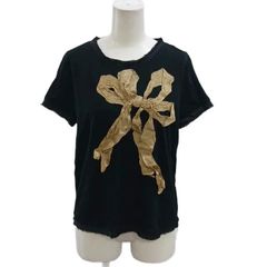 ランバンオンブルー LANVIN en Bleu カットソー フリンジ 半袖 リボン 38 黒 ブラック 3846720 /NP ■ECD009
