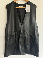 R153 【新品タグ付】オペークドットクリップ シンセティックレザーVネックベスト 黒 F
