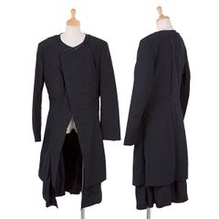 コムデギャルソンCOMME des GARCONSウール切替ノーカラーコート 濃紺M
