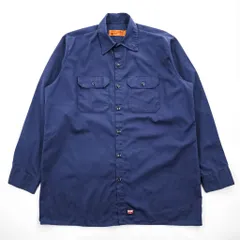 RED KAP 長袖 ワークシャツ L ネイビー ボックスシルエット ダブル フラップ 胸ポケット ST52NV5