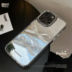 iPhone16ProMax ミラーケース パールリボン 可愛い 防弾級耐衝撃 13/14/15互換 ほぼ新品 xzxiaoyun382