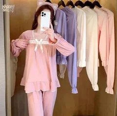 部屋着 レディース 長袖 ルームウェア レディース リボン付き シンプル 上下セット セットアップ かわいい 可愛い ルームウェア 着痩せ 上下 春 夏 肌触り ナイトウェア 大人 春秋 ゆったり 柔軟 優しい着心地 xzxiaoyun280