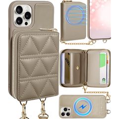 [신품] LIISEA 대응 iphone 15 케이스 magsafe 무선 충전 phone15 숄더 스마트 폰 케이스 탈착 가능 카드 수납 강력 자기 스트랩 첨부 체인 낙하 방지 4장 카드 넣어 동전 케이스 동전 지갑 카드포
