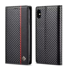 [신품] WANWO for iphone Xs Max 케이스 수첩형 for 아이폰 Xs Max 수첩 케이스 내충격 탄소 섬유 텍스처 카드 수납 스탠드기능 고급 탄소 섬유 바람 세로 라인