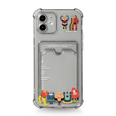[신품] Attract 스마트 폰 케이스 대응 iphone XR 용 케이스 case 투명 귀여운 포켓 첨부 배면 수납 아이폰 케이스 소괴물 아이폰 커버 재미 괴물 짱 귀여운 카드 수납 멋진 캐릭터 귀여운 애니메이션