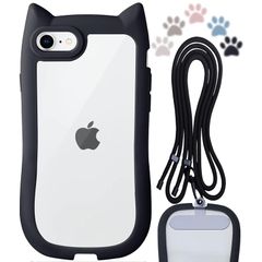 [신품] LIISEA iphone se3 케이스 클리어 고양이 귀 귀여운 iphone se 케이스 숄더 스트랩 첨부 스마트폰 케이스 iphone se2 케이스 세련된 투명 se3 케이스 내충격 아이폰 se 케이스 한국 휴대 케이스 iph