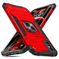 【新品】 Mnunjiajia 対応 iPhone X/XS 用ケース リング 衝撃吸収 耐衝撃 PC+TPU 二重構造 レッド