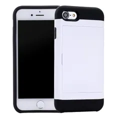 【新品】 【SUMart】iPhone 用 ケース カード収納 スライド式 カードホルダー 耐衝撃 デュアルレイヤー ハイブリッド ウォレットケース ハード カバー (ホワイト, iPhone 7/8/SE2 4.7インチ)