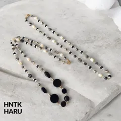 HNTK オニキス＆ジャスパー2本セットロングネックレス　N0849