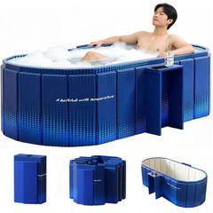 Folding Bathtub, Portable Bathtub, Foldable Bathtub, Portable Bathtub, Foldable Bathtub, Portable Bathtub, Outdoor Bath, for Kids, Children, Adults, Camping, Home Use, No Assembly Required, Heat Retention, Compact, Easy Storage, Easy to Carry, Durable, Portable Bathtub (Blue, 1.5m)pms