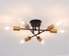 Hook-type, bright, E26 (bulb sold separately), no installation required, suitable for 8-6 tatami mat rooms, LED compatible, bedroom, living room, dining room, etc., large size, gold/black, 6-light ceiling light, no installation required, stylish, modern, retro, antique, Nordic style pendant light.