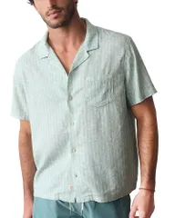 マリーン レイヤー メンズ トップス シャツ リネン Marine Layer Pablo Tencelinen Blend Resort Shirt Aqua Sardine Print アクア