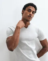 エイソス メンズ トップス Tシャツ ASOS DESIGN muscle fitshirt with notch neck heather GRAY MARL グレー
