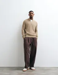 ジャック アンド ジョーンズ メンズ アウター ニット・セーター ハーフジップ Jack Jones fine rib quarter zip sweater Crockery ベージュ