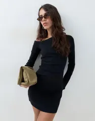 エイソス レディース トップス ワンピース ミニ コットン ASOS DESIGN cotton asym rib mini dress Black ブラック