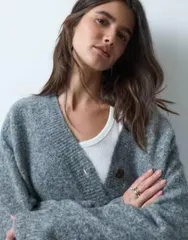エイソス レディース アウター カーディガン Vネック ウール ASOS DESIGN relaxed v neck cardigan with wool Gray グレー