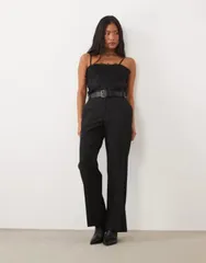 エイソス レディース ボトムス カジュアルパンツ プチ ASOS DESIGN Petite tailo red slim straight belted pants Black ブラック