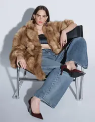 トップショップ レディース アウター コート Topshop collarless mid length faux fur coat in multi マルチカラー