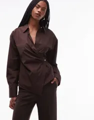 アルケット レディース トップス Tシャツ コットン ブラウス ARKET cotton poplin wrap blouse BROWN ブラウン