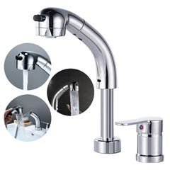 Brand new bathroom sink faucet, 2-hole, with spray function, pull-out type, height adjustable, 2 spray modes, 360° rotating nozzle, chrome finish, with hot and cold water hoses, shower mixer tap, 61cd8886