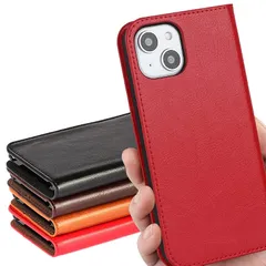 【新品】 【iCoverCase】iPhone 14 Plus 専用 手帳型 ケース 牛革 財布型 マグネットなし スタンド機能 光沢加工 カード入れ レッド