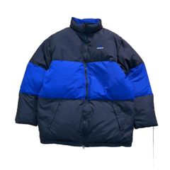 adidas　ダウンジャケット　配色切り替え　ブラック　ブルー　古着