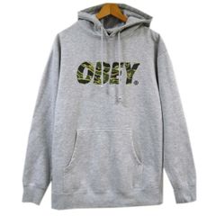 ◆OBEY オベイ プルオーバー パーカー スウェット フーディー カモフラ柄ロゴプリント 裏起毛素材 秋冬物 メンズ