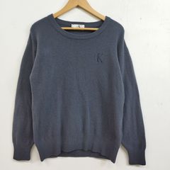 90s Calvin Klein Jeans カルバンクラインジーンズ CK ウール ニット セーター クルーネック ワンポイント ロゴ 刺繍 ウール 古着 USA VINTAGE グレー L I547