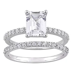 ステラ グレース レディース アクセサリー リング Stella Grace 10k White Gold EmeraldCut LabCreated White Sapphire Bridal Ri