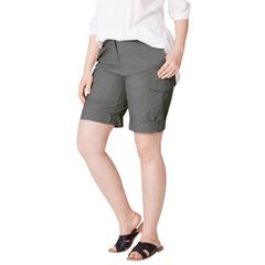 Ellos Women's Bottoms, Half Pants/Shorts, Plus Size Shorts, Ellos Plusize Convertible Cargo Shorts, Slate