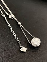 I [Used/Stored Item] SWAROVSKI Necklace, Pave Rhinestone, Sphere/Ball, Silver Color I-0.5