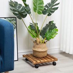 鉢植えスタンド 木製花台 キャスター付き正方形  フラワースタンド 鉢置きスタンド 植木鉢 プランタースタンド  30cm 2点セット