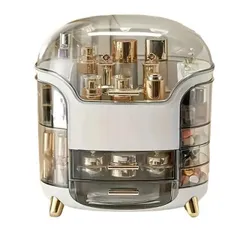【新品・未使用】 化粧品収納 メイク収納 メイクボックス 化粧品収納ボックス 蓋付き 引き出し付き スキンケア収納 大容量 クリア 透明 ホワ