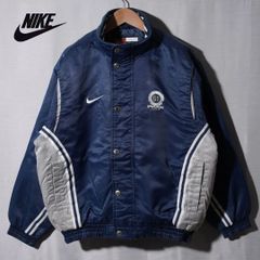 90s 1995年製 ナイキ NIKE ボンバージャケット L 相当 表記 M ネイビー ヴィンテージ 中綿 ナイロンジャケット 裏側キルティング 韓国製 オレンジスウッシュタグ NIKE TEAM ロゴ刺繍 オーバーサイズ ストリート 古着 Z189