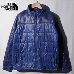 ノースフェイス THE NORTH FACE ダウンジャケット M ネイビー×ブルー 中綿 ライトダウン エクセロフト Exceloft ロゴ刺繍 テック系 ストリート オーバーサイズ 古着 Z236