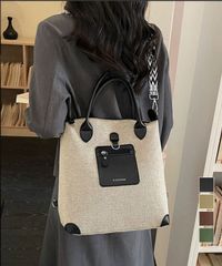 Women's 3-Way Backpack/Tote Bag/Shoulder Bag, Large Capacity, A4 Compatible, Canvas/Faux Leather, Commuting, School, Mother's Bag, Korean Style, Black, Beige, Brown, Dark Green (Fine-ZHW3-039)